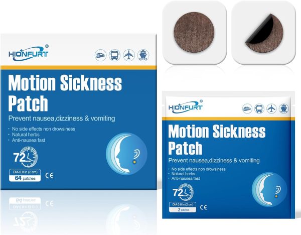 64 Count Motion Sickness Patches for Cruise and Car,Ships,Airplane and Other Forms of Movement,Sea Sickness Patch Non Drowsy and Effective,Lasting 72H (64 Count (Pack of 1))