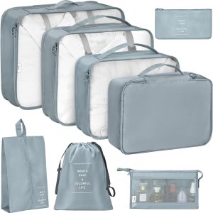 8 Pack Luggage Packing Organizers Packing Cubes Waterproof Suitcase Organizer Bags Travel Packing Organizers (Gray)
