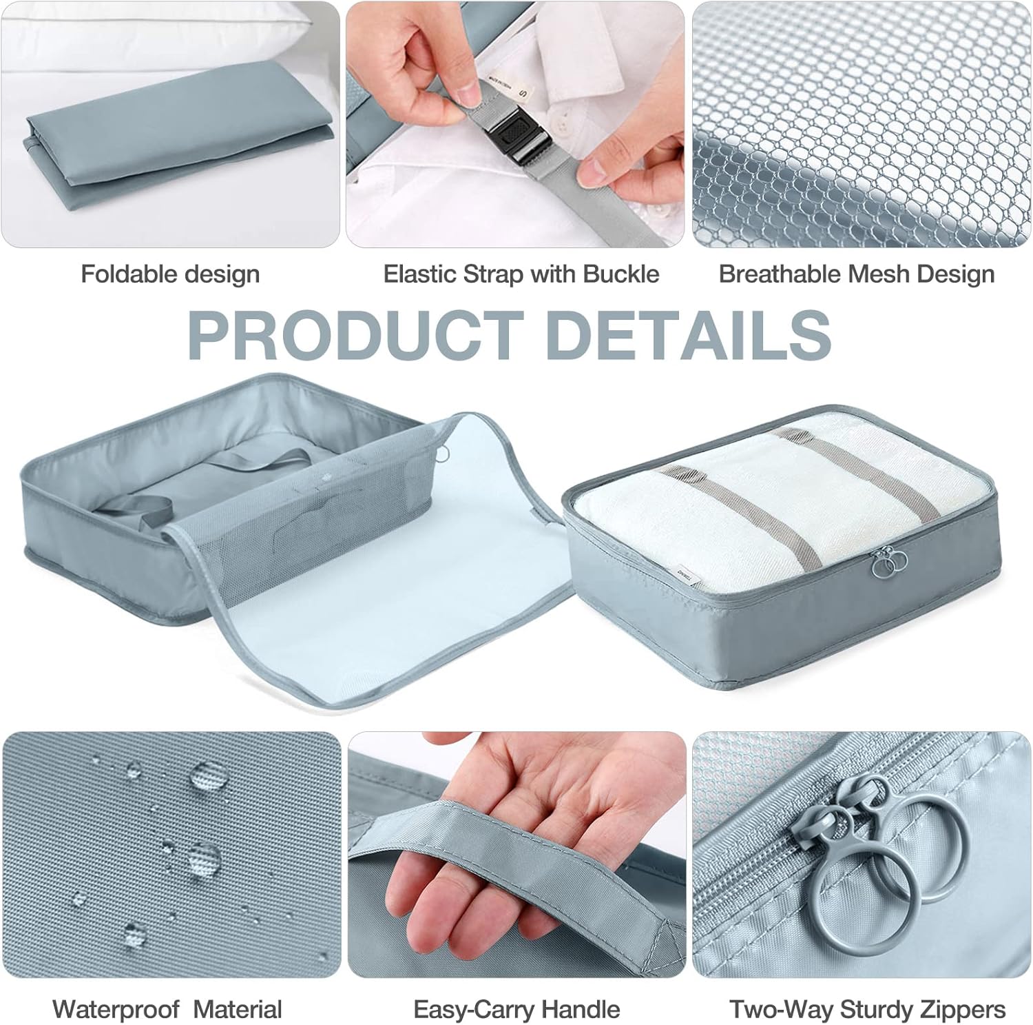8 Pack Luggage Packing Organizers Packing Cubes Waterproof Suitcase Organizer Bags Travel Packing Organizers (Gray) - Image 5
