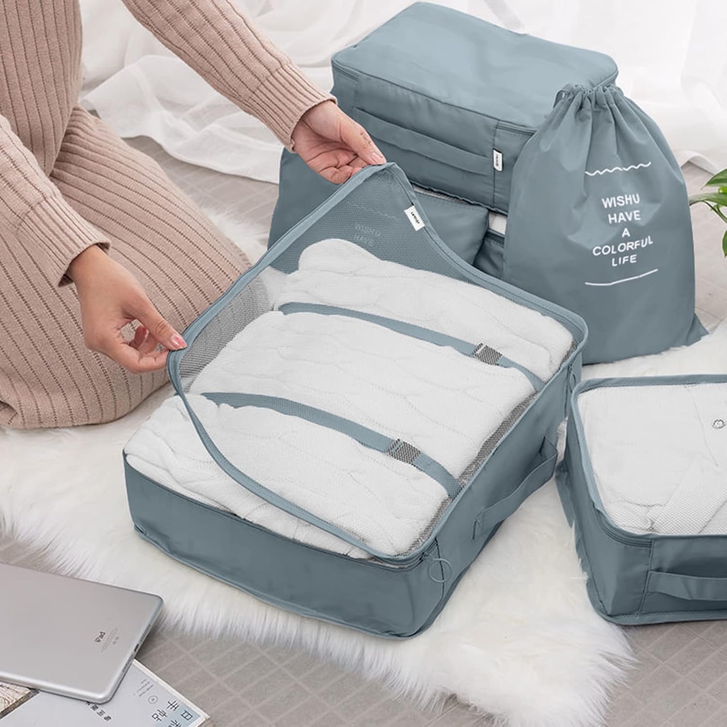 8 Pack Luggage Packing Organizers Packing Cubes Waterproof Suitcase Organizer Bags Travel Packing Organizers (Gray) - Image 7