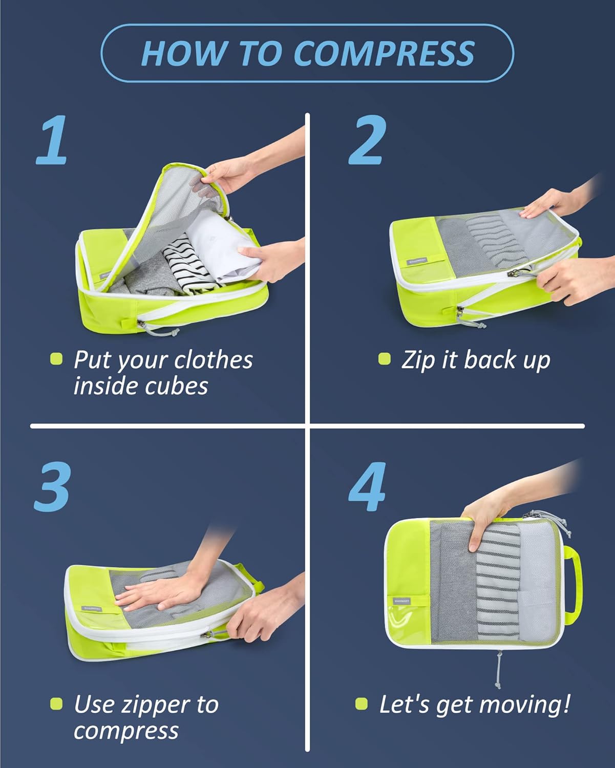 6 Set/4 Set/2 Set Compression Packing Cubes for Travel, Lightweight Vacation Travel Essentials, Travel Accessories for Suitcase Organizer Bags Set, Durable Luggage Organizer Travel Bags - Image 6