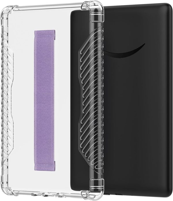 MoKo Case for 6.8" Kindle Paperwhite (11th Generation-2021) and Kindle Paperwhite Signature Edition, Hand Strap Case Ultra Slim Transparent Soft Flexible TPU Skin Bumper Back Cover Shell, Taro Purple