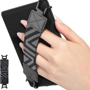 MoKo Security Hand-Strap for 6-8" Kindle eReaders Fire Tablet - Kindle/Kobo/Voyaga/Lenovo/Sony Kindle E-Book Tablet, High-elasticity Versatile Hand Strap Lightweight Finger Grip Holder, Black