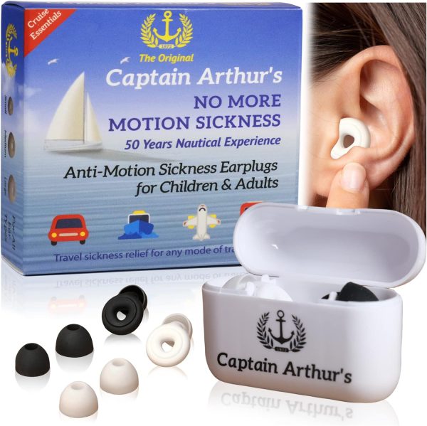 No More Motion Sickness Earplugs by Captain Arthur for Adults & Kids – Anti Nausea Seasickness Relief – Sea Sickness Travel Sickness & Car Sickness Prevention Cruise Ship Essentials